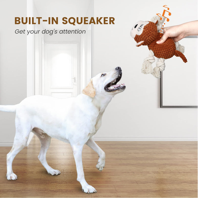 IOKHEIRA dog toy, cuddly toy dog, squeaky dog toys with crinkle paper, filled dog toy for large, medium and small dogs, cream ocher monkey - PawsPlanet Australia
