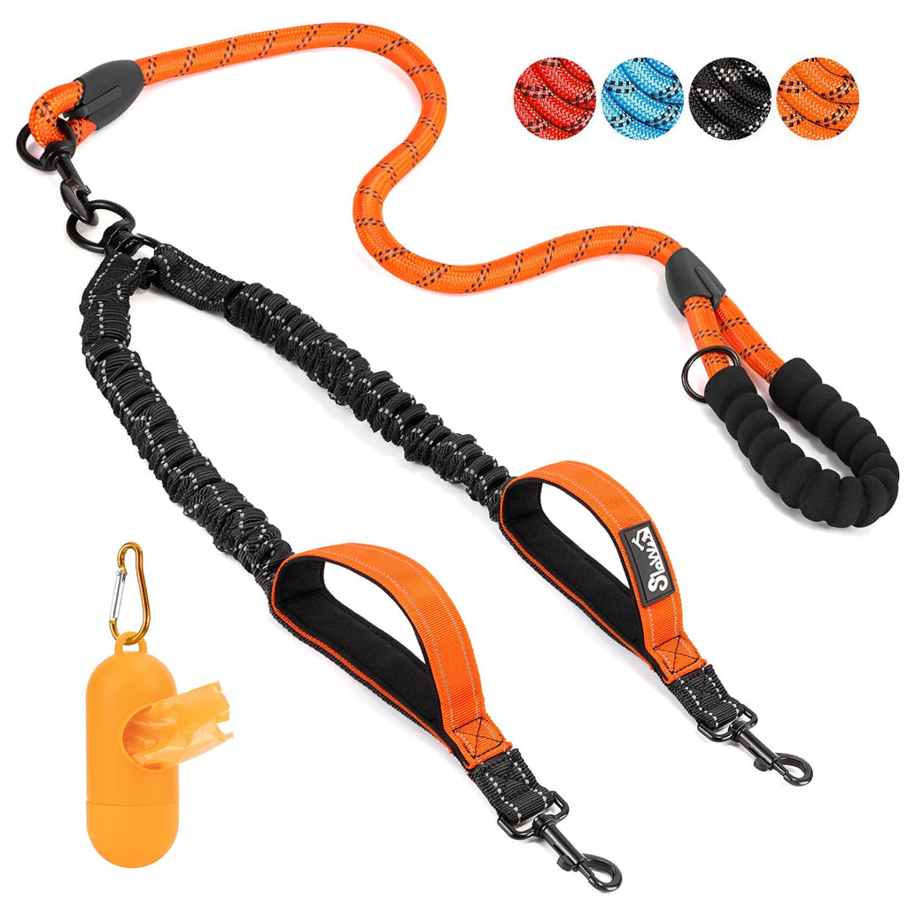 Eyein Double Leash for 2 Dogs, Dog Leash for Large Dogs, Flexible and Reflective Tangle-Free Dog Leash with 2 Padded Handles for Dogs from 11 to 68kg (Orange) Orange Large (Total Weight 11-68kg) - PawsPlanet Australia
