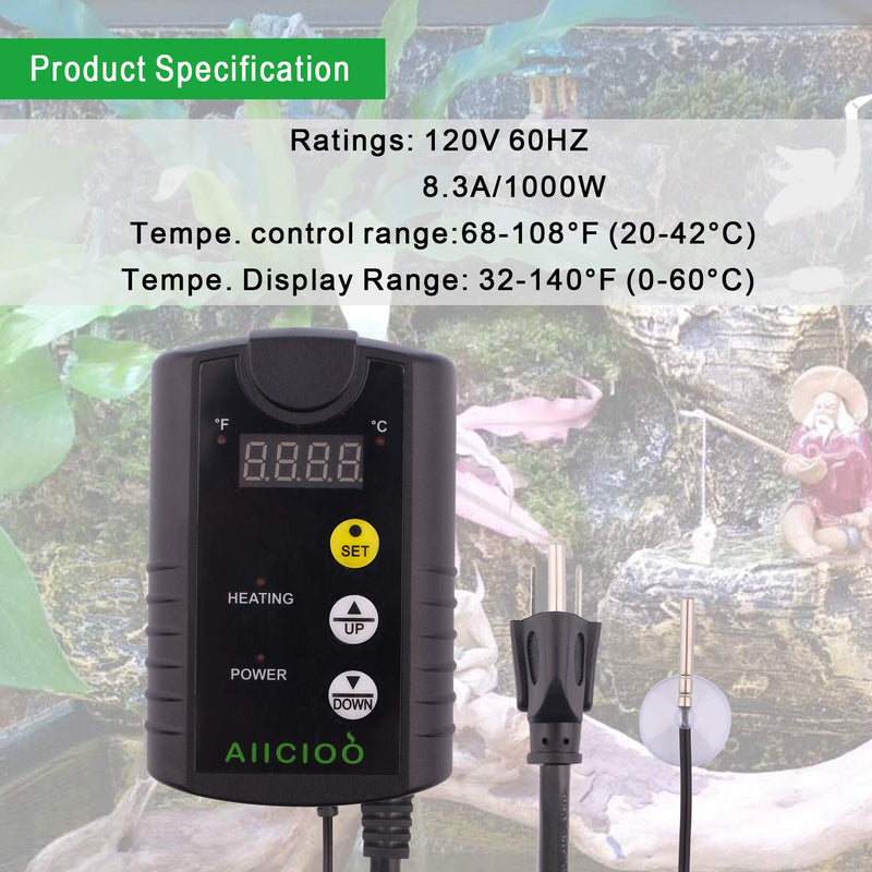 Aiicioo Under Tank Heater Thermostat - Reptile Heating Pad with Temperature Control Reptile Heat Mat for Combo Set for Hermit Crab Lizard Terrarium 6X8Inch Mat & Thermostat - PawsPlanet Australia