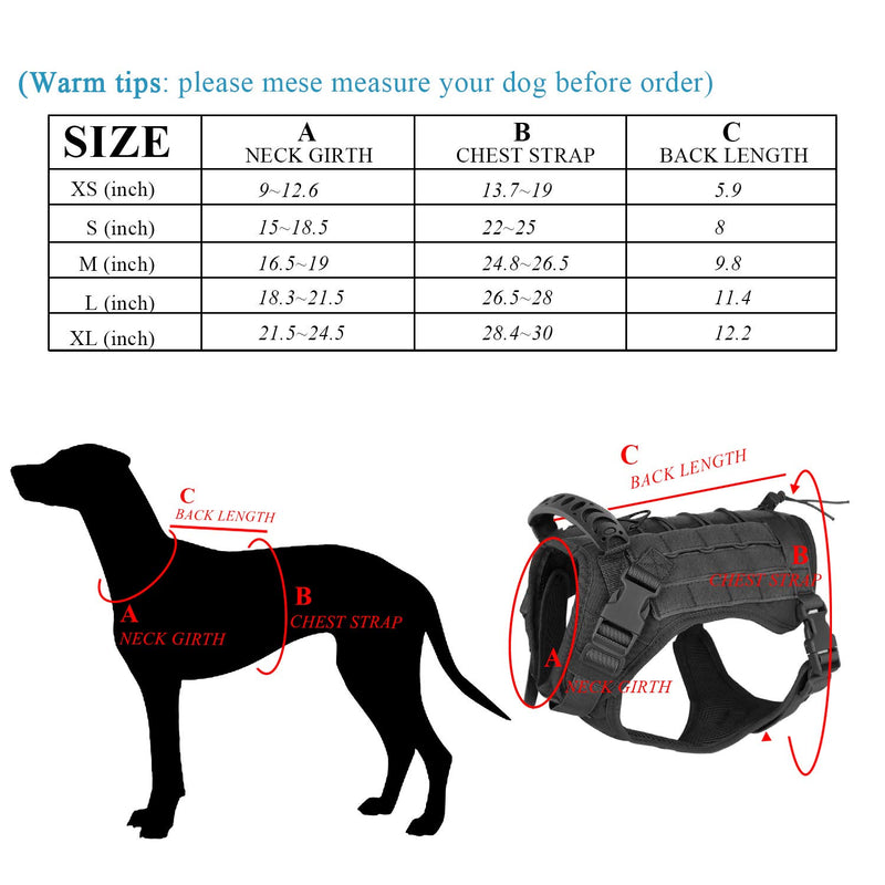 [Australia] - Hanshengday Tactical Dog Vest-Training Molle Harness-Tactical Dog Backpack-Pet Tactical -Vest Detachable Pouches-Relective Patches… L NBlack and 2 pouches 