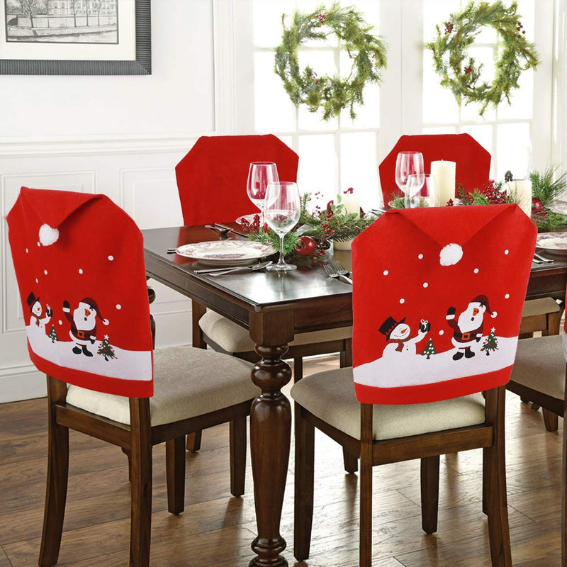 LINGSFIRE 4Pcs Christmas Chair Covers Decor, Reusable Christmas Chair Covers for Dining Room with Snowman and Santa Pattern, Kitchen Dining Chair Slipcovers Sets for Xmas Holiday Festive Decorations - PawsPlanet Australia
