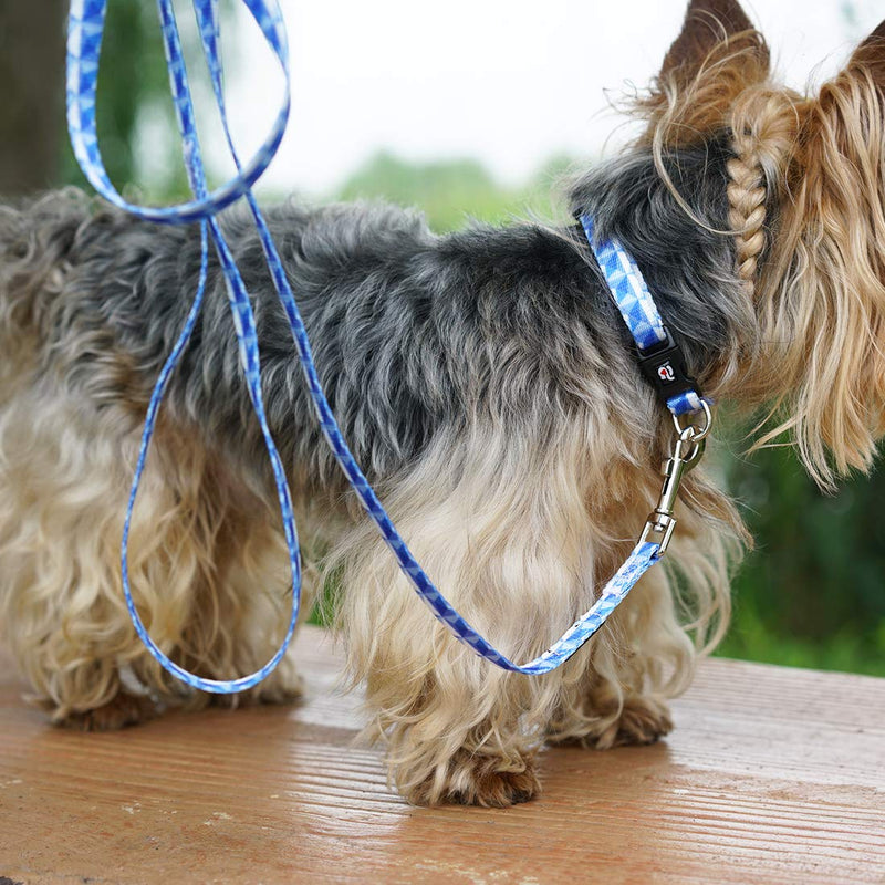 [Australia] - azuza Dog Collar and Leash Set, Fun Patterns, Adjustable Nylon Collar with Matching Leash for Small Medium and Large Dogs S (Neck: 11"-16") Prism Blue 