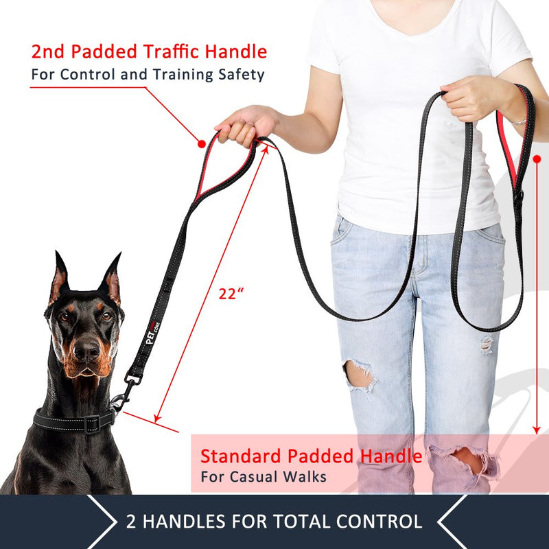 PLUTUS PET Dog Leash 6ft Long,Traffic Padded Two Handle,Heavy Duty,Reflective Double Handles Lead for Control Safety Training,Leashes for Large Dogs or Medium Dogs,Dual Handles Leads Black - PawsPlanet Australia