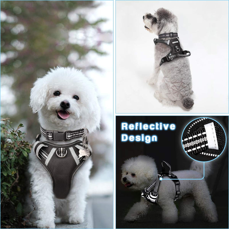 WINSEE Dog Harness No Pull, Pet Harnesses with Dog Collar, Adjustable Reflective Oxford Outdoor Vest, Front/Back Leash Clips for Small, Medium, Large, Extra Large Dogs, Easy Control Handle for Walking XS Black - PawsPlanet Australia