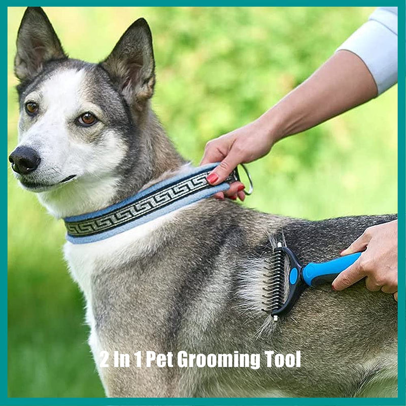 NA 2 In 1 Pet Grooming Tool Dematting Comb for Dogs & Cats 2 Sided Undercoat Rake Deshedding Tool Cat Matted Fur Remover For Long Haired Cat Dog Tangles Removing?BLue? - PawsPlanet Australia