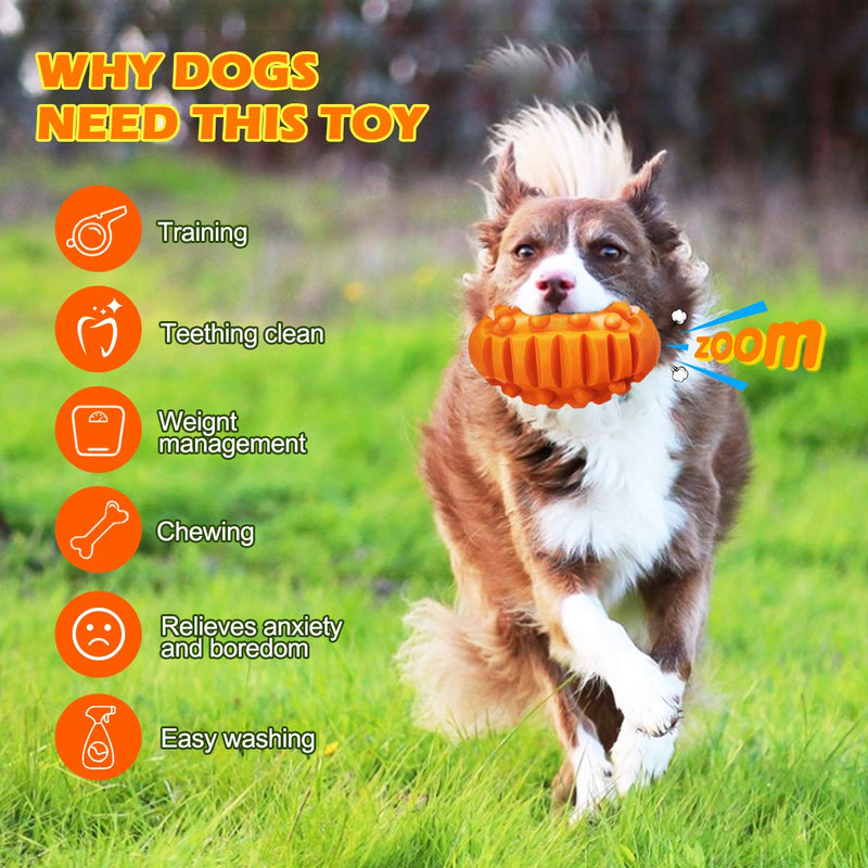 Focuspet Squeaky Dog Chew Toys for Aggressive Chewers, Indestructible Dog Toys Beef Flavor Rubber Toys for Relieve Boredom, Durable Interactive Rugby Chew Ball for Small/Medium/Large Dogs - PawsPlanet Australia