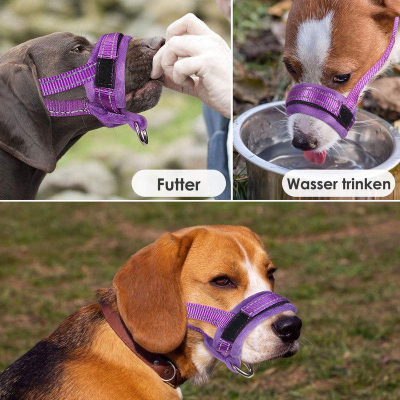 SlowTon Dog Muzzle Made of Nylon, Adjustable Loop Dog Muzzle, Soft Flannel Pad, Comfortable, Breathable, Safe, Quick Fit Muzzle for Small Medium Dogs Purple M - PawsPlanet Australia