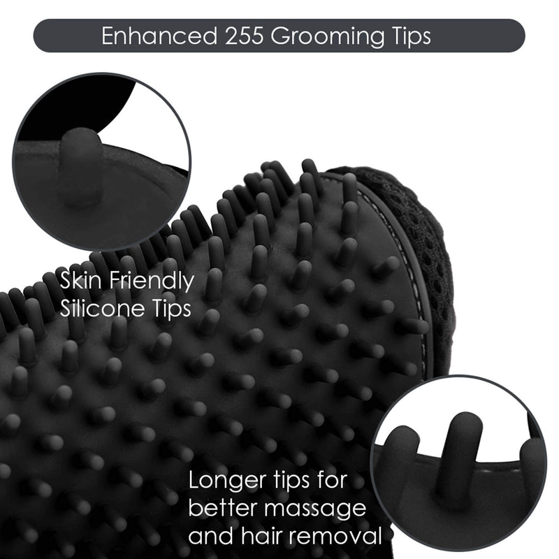 [Australia] - Pet Hair Remover Glove, Enhance Pet Grooming Glove with 255 Tips, Deshedding Glove for Dog and Cat, 1 Pack Right Hand Gentle De-Shedding Glove Brush Black 