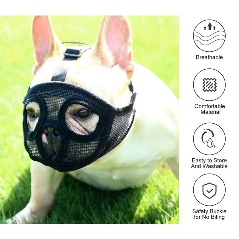Doglay Short Snout Dog Muzzles - Adjustable Soft Breathable Mesh French Bulldog Mask with Eyehole Best to Prevent Biting,Chewing and Barking XS(9.1"-12.5") Black - PawsPlanet Australia