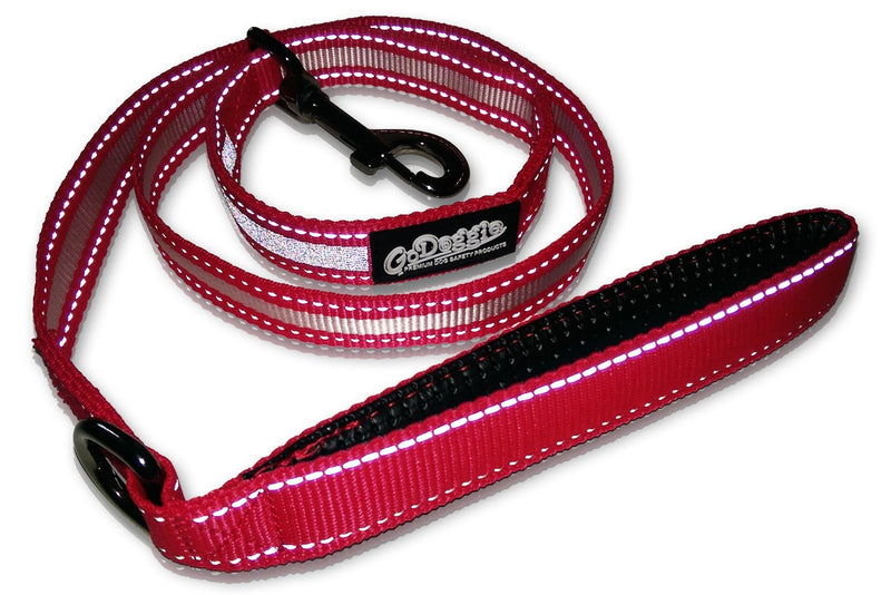 GoDoggie Reflective Dog Lead, Improved Dog Visibility & Safety, Reflective Stitching & Strips, Foam-Padded Comfy Handle, D-Ring, Premium Quality Components, Lifetime Guarantee, RED LARGE - PawsPlanet Australia