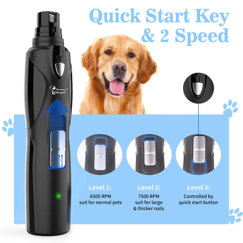 Dog Nail Grinder with LED Light - Professional Quiet Pet Nail Trimmers, Rechargeable Electric Dog Nail Clippers, Painless Paws Nail File Grooming & Smoothing for Small Medium Large Dogs & Cats - PawsPlanet Australia