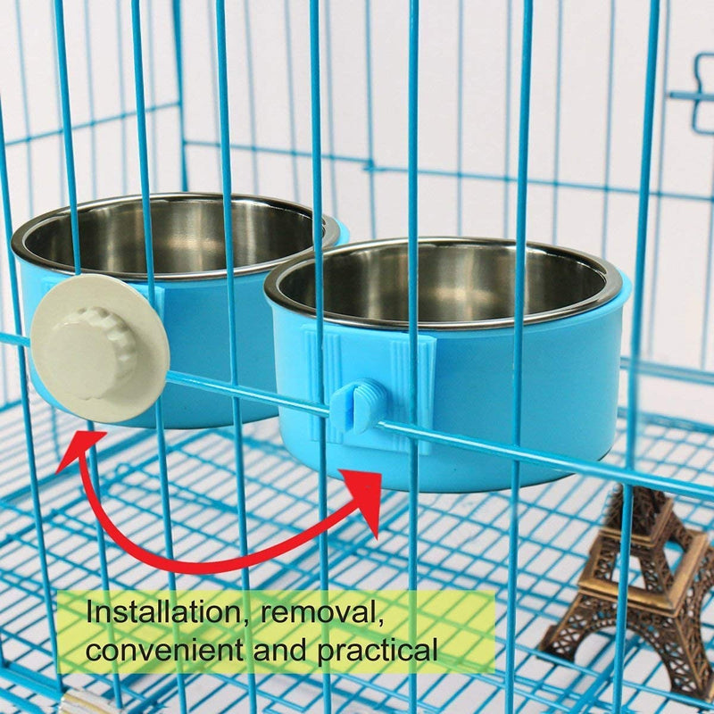 Joyoldelf 2-in-1 Pet Hanging Bowl for Crates & Cages Removable Stainless Steel Dog Bowl with Plastic Puppy Feeder Food Water Bowl for Cat, Rabbit, Bird, Hamster, Shitzu, Ferret - PawsPlanet Australia