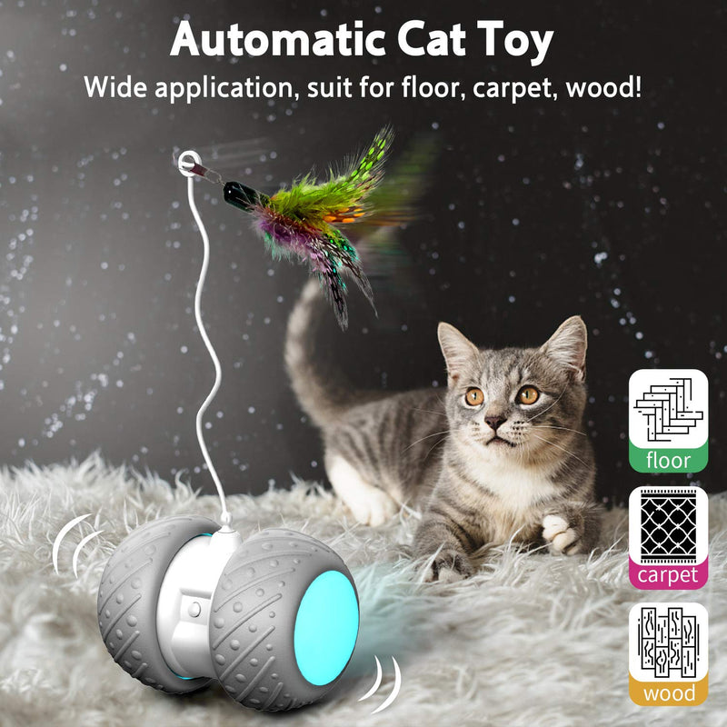 HOFIT Interactive Cat Toys For Indoor Cats, Irregularly Move Cat Ball Toys For Kitten/Cats, Robotic Cat Toy with Led Light/Feathers/Ribbon/Mouse Toys, Floors/Carpet Available, USB Charging - PawsPlanet Australia