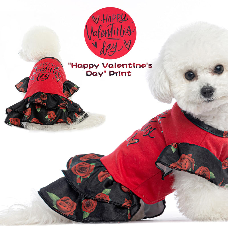 EXPAWLORER Valentines Day Dog Dresses for Small Dogs and Puppies, Girl Dog Dress Shirt Happy Valentines Day, Holiday Party Clothes Warm Cotton Skirt - PawsPlanet Australia