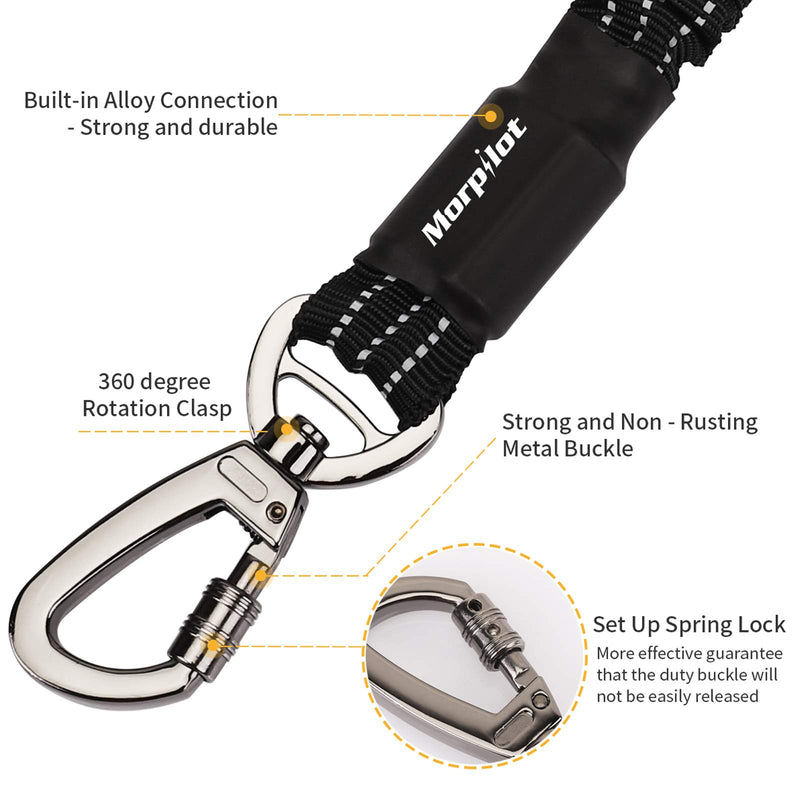 morpilot Bungee Dog Lead, Strong Shock Absorbing Stretchy Nylon Dog Rope, Anti Pull Training Dog Lead for Extra Control, Reflective Dog Leash with Clip and Soft Padded Handle for Medium and Large Dogs Black - PawsPlanet Australia