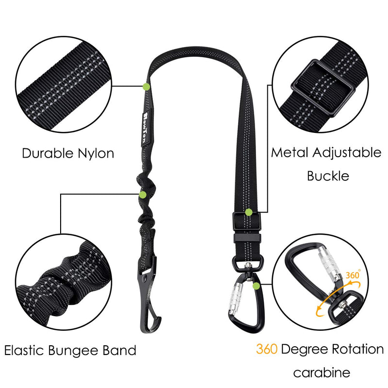 SlowTon Dog Seatbelt, Pet Car Seat Belt Latch Bar Attachment Lockable Swivel Carabiner for Small Medium Large Dogs Adjustable Elastic Bungee Safety Belt with Reflective Stitching Connect Harness Black - PawsPlanet Australia