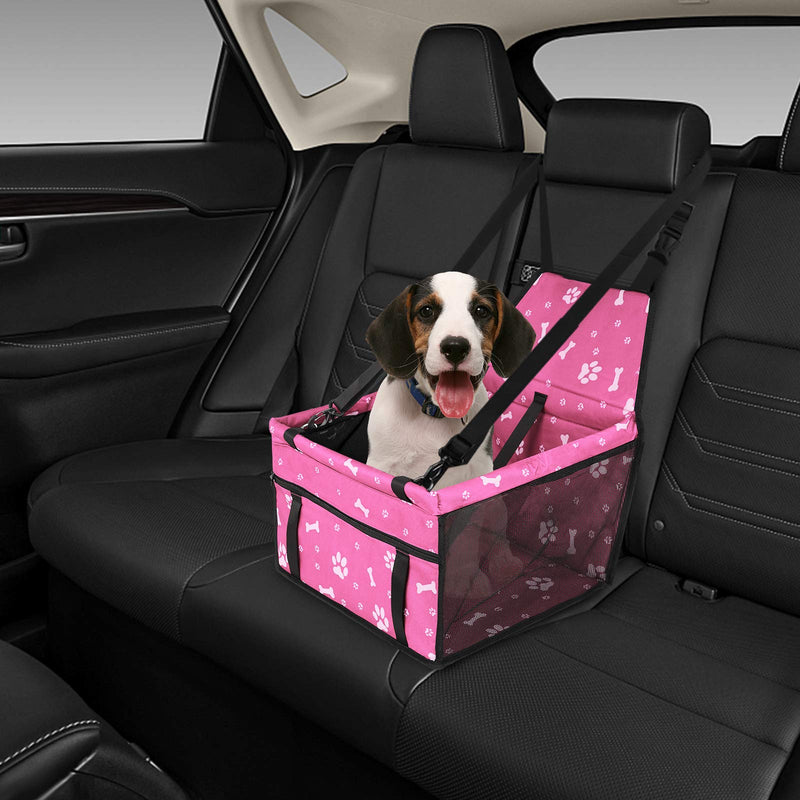 GeeRic Pet Car Booster Seat for Small Dogs Cats, Breathable Waterproof Dog Cat Booster Seat Cover Protector Pet Travel Carrier Bag with Safety Leash for Small Dogs Cats Pink Bones - PawsPlanet Australia