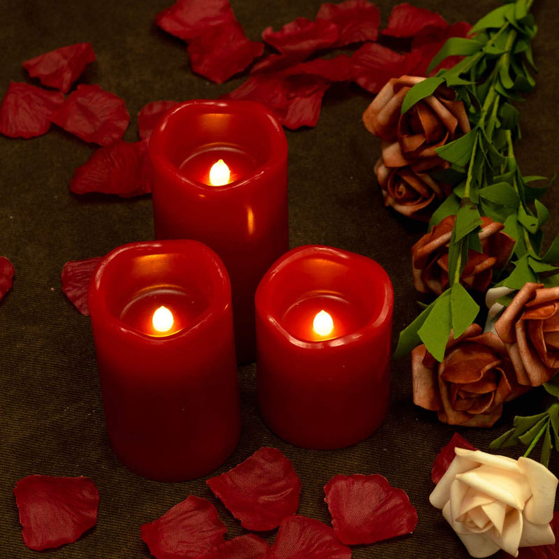 Flameless Candle, Red, 3 Pieces Led Candle(2.5" x 3"4"5"), Made of Real Wax, Flickering Pillar Candle, with 10-Key Remote Control SET OF 3 - PawsPlanet Australia