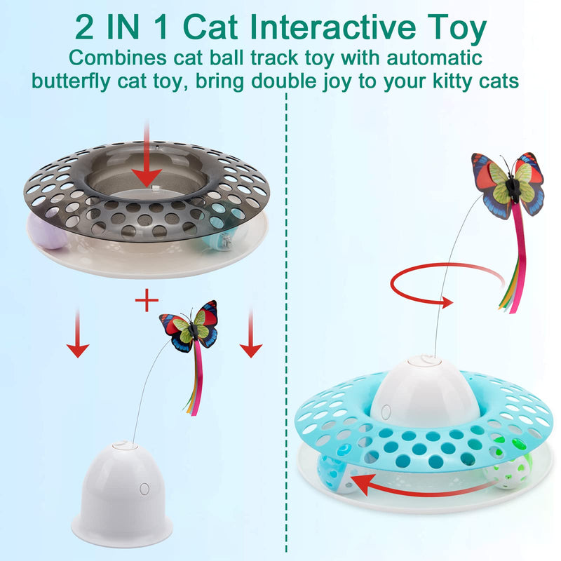 Chintu Interactive Cat Toys with 2 Ball Tracks - Automatic Kitten Toy Electric Spin Butterfly Cat Ball Toy for Indoor Cats, Funny Cat Exercise Toy, Dancer Toy for Kitty, 2 Butterfly Replacements - PawsPlanet Australia