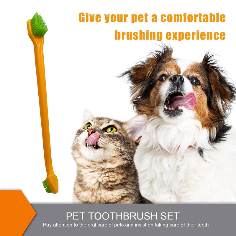 Dog Toothbrush Pack 4 Long Handled Double Headed Toothbrush + 3 Dog Finger Toothbrush Kit for Dog Cat Dental Care Soft Bristle Pet Toothbrush Combo - PawsPlanet Australia