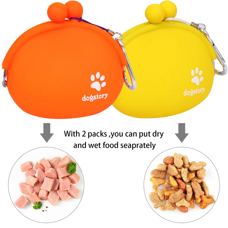 2 Packs Dog Cat Treat Pouch, Silicone Cat Dog Training Bag Portable Dog Treat Bags Multi-Purpose Pouch Coin Purse Key Case with Semi-Closed Opening for Dog Travel and Training(Yellow + Orange) Yellow + Orange - PawsPlanet Australia