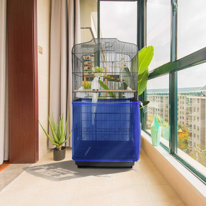 ASOCEA Extra Large Bird Cage Seed Catcher Seeds Guard Skirt Birdcage Nylon Mesh Netting Parrot Parakeet Round Square Cage - Blue (Not Include Birdcage) - PawsPlanet Australia