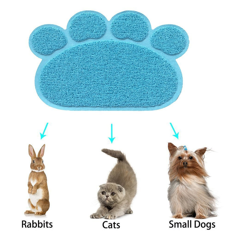 [Australia] - Alpha Boxing Cat Litter Mat,Pet Food Water Bowl Feeding Placemat Paw Shape,Non-Slip,Easy Clean,Stylish Design and Color Light Blue 