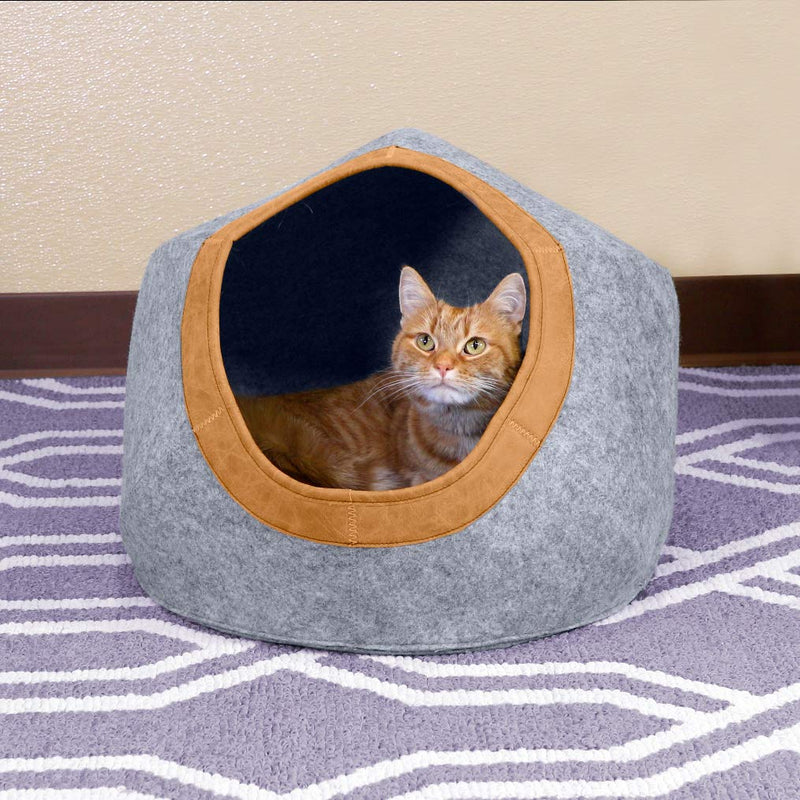 [Australia] - Kitty City Large Faux Leather Trimmed Felt Cat Cave, Cotton Rope Woven Cat Bed, Warm and Cozy cat Bed Felt Cave 