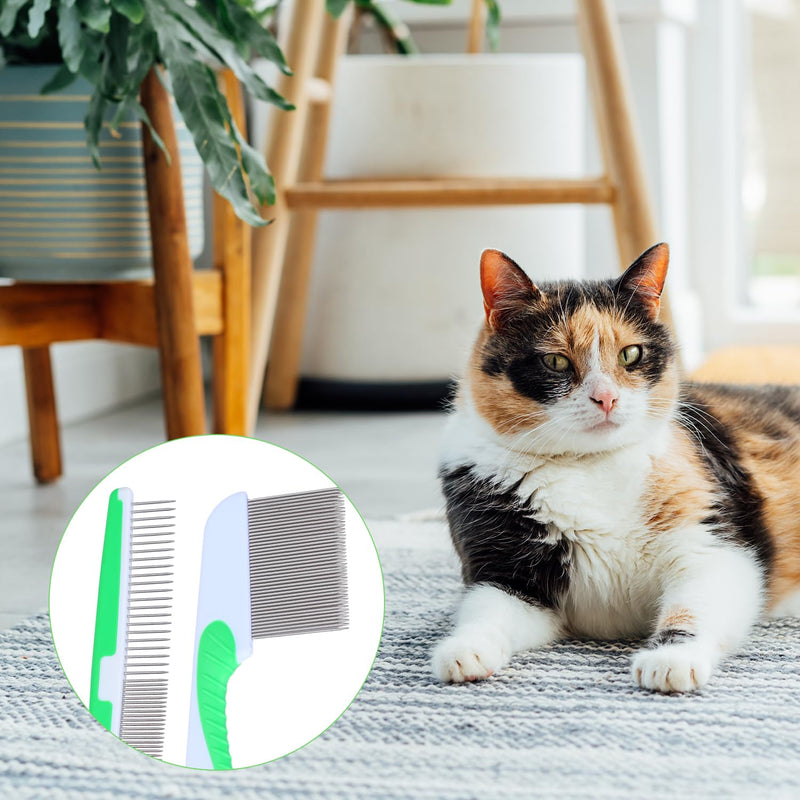 2 pieces dog comb stainless steel cat comb flea comb cat comb dog comb for dogs cats with short, medium, long hair (green) - PawsPlanet Australia