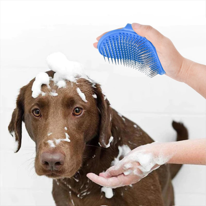 Pet Dog Brush Cat Brush Self-Cleaning Pet Brush Dog Bath Brush Brushing Out Loose Hair Dust Dirt with Adjustable Ring Handle for Long Haired Dogs and Cats Blue - PawsPlanet Australia