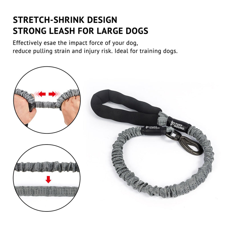 Dog Lead Bungee, Shock Absorbing Elastic Dog Lead with Soft Handle and Zinc Alloy Hardware,Heavy Duty Strong Anti Pull Pet Training Rope Leash for Medium and Large Dogs Grey - PawsPlanet Australia