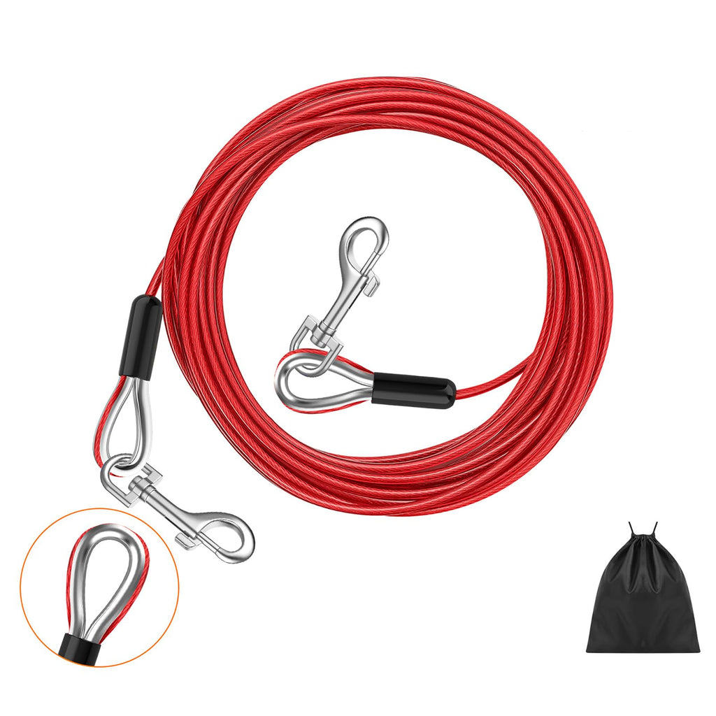Pawaboo Dog Tie Out Leash, 10ft Tie-Out Cable for Small to Large Dogs up to 125 Pounds, Heavy Duty Pet Leash with 360° Swivel Hook and Screw Lock (125lbs, 10ft, Red) - PawsPlanet Australia