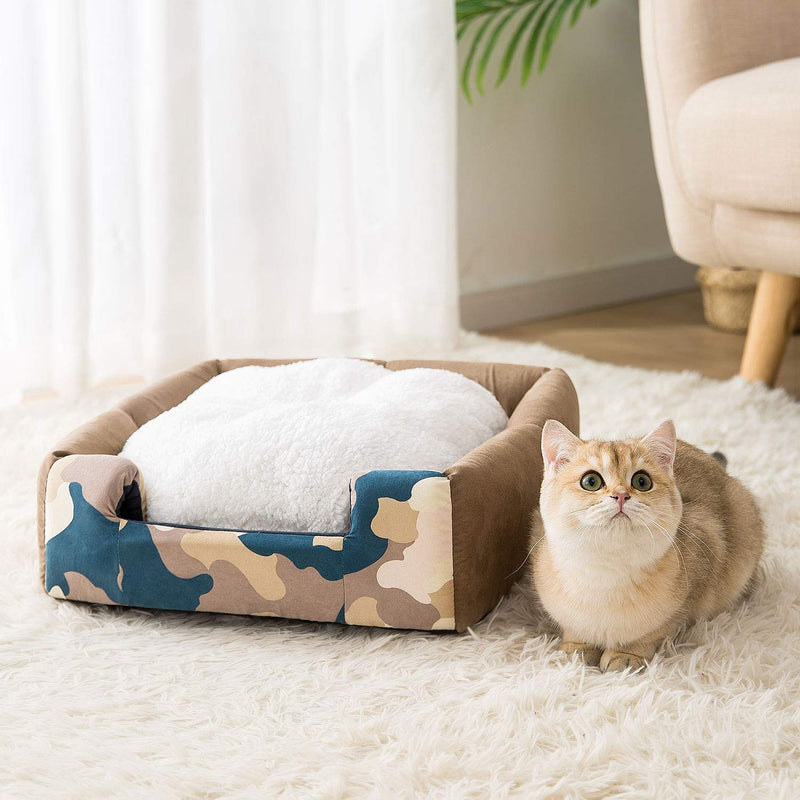 HIPIPET Kitten Bed Cat Cave Bed for Cats & Dogs, 16 Inches Kitty Bed Hut with Removable Washable Cushioned Pillow, Indoor Pet Cat Condos Camouflage - PawsPlanet Australia