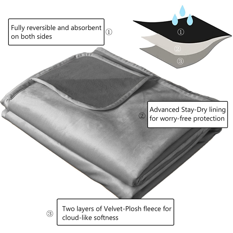 Ameritex Pet Bed Blanket Reversible 100% Waterproof Velvet Super Soft for Sofa and Bed 40x40 Inches Silvergrey+grey - PawsPlanet Australia