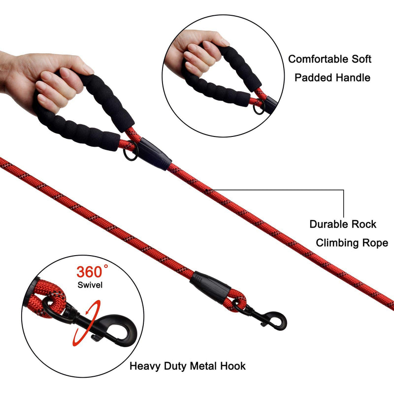 Anbeer 5 FT Strong Dog Lead with Soft Padded Handle and High Reflective Threads, Durable Pet Leash for Medium Large Dogs (Red) Red - PawsPlanet Australia