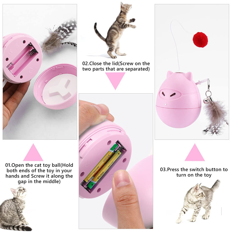 Gomyhom Interactive Cat Toy for Indoor Cats Automatic Rolling Kitty Toys Durable Motion Activated Rotating Ball Timing Motion Ball with Feather/Bells Automatic Cat Toy for Kitten Pink - PawsPlanet Australia