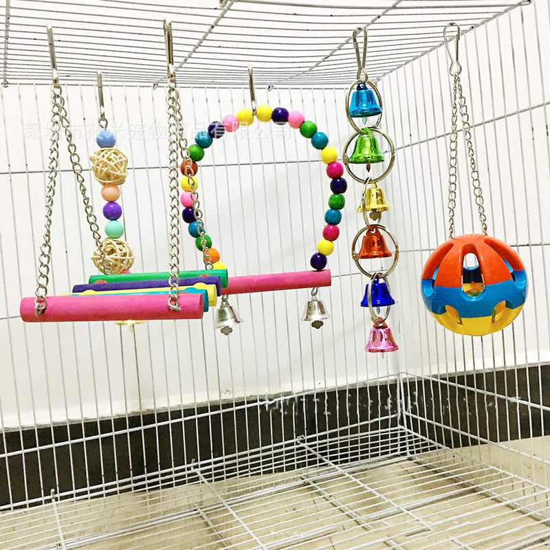 OUKEYI 5pcs Bird Parrot Toys Bird Swing, Hanging Bell Pet Bird Cage Hammock Swing Toy Hanging Toy for Small Parakeets Cockatiels, Macaws, Parrots, Love Birds - PawsPlanet Australia