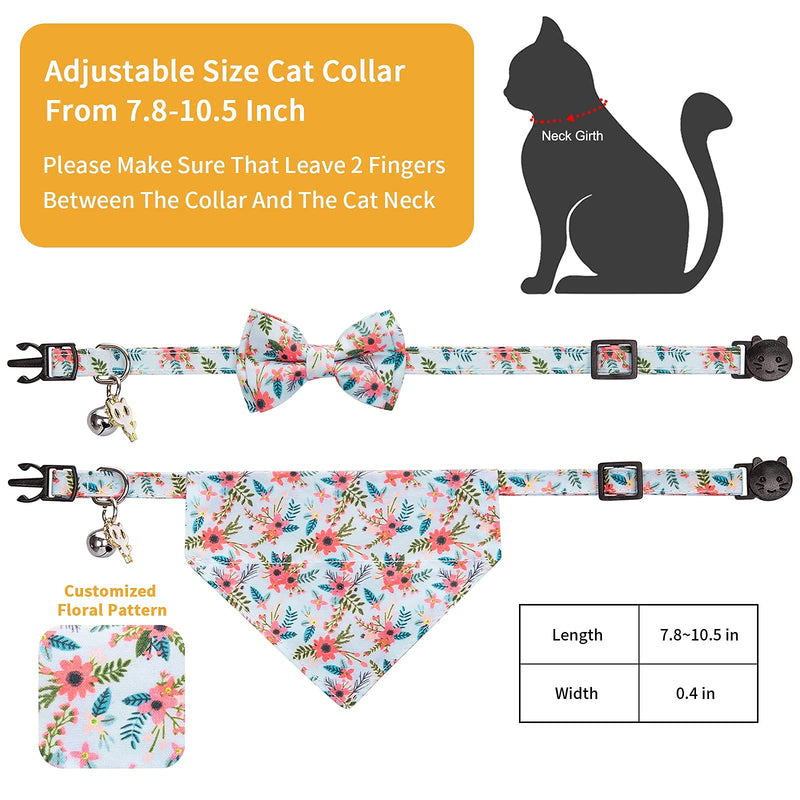 Cat Collars, Cat Collar Bandana, Cat Collars for Girl Cats, Breakaway Cat Collar, Kitten Collar, Cat Collar with Bow Tie, Kitten Collar with Bell, Personalized Flower Cat Collar for Male Female Cats Blue - PawsPlanet Australia