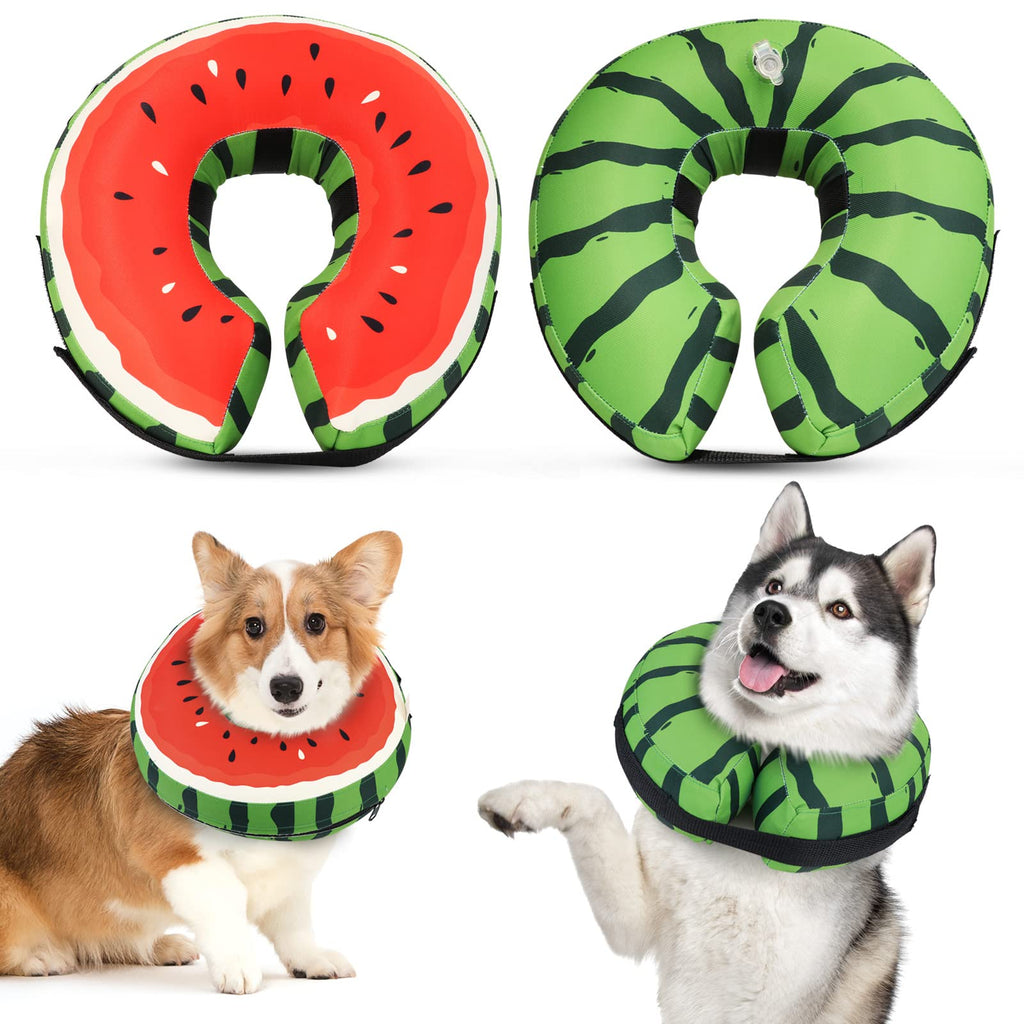 Protective Inflatable Recovery Cone Collar for Small Medium Large Dog, Soft E-Collar Dog Watermelon Donut Cone Alternative After Surgery for Dogs Cats Melon-XL(Neck 19.7''-25.6'') - PawsPlanet Australia