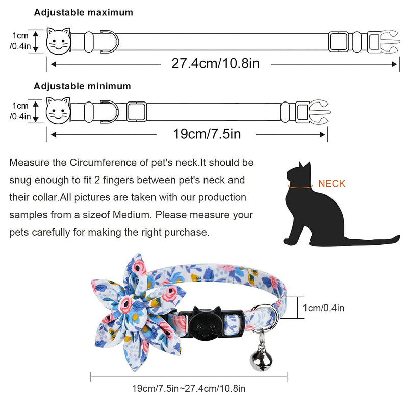 Pet Cat Safety Collar, Breakaway Cat Collar with Bells, Adjustable Cat Collars with Sunflower, Cute and Soft Cat Collars, Cat Collar Accessories for Cat and Small Animals Pets, Blueflower - PawsPlanet Australia