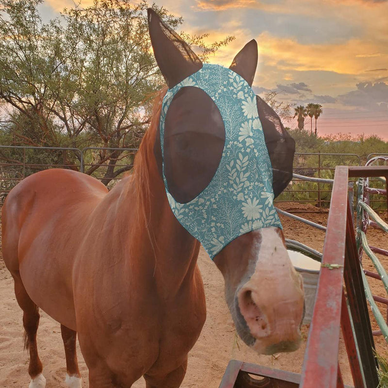 Fine Mesh Horse Head Cover, Horse Cover with Ears, Horse Fly Mask with Ears and Long Nose Protection（L,Sky Blue） Sky Blue - PawsPlanet Australia