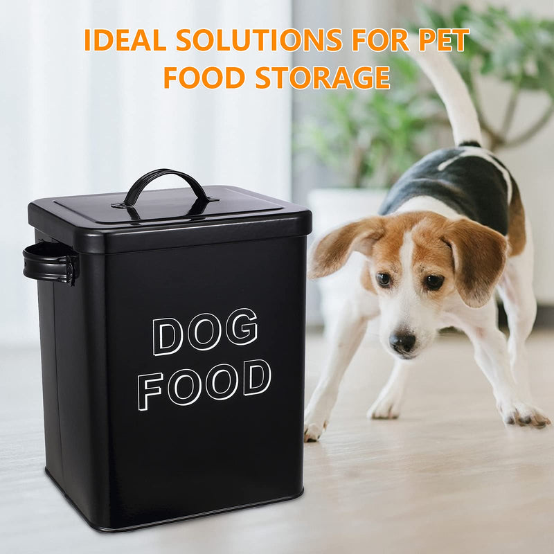 Morezi Dog Treat and Food Storage Tin with Lid and Serving Scoop Included - Cream Powder - Coated Carbon Steel - Tight Fitting Lids - Storage Canister Tins - Dog Food - Black Black Dog Food - PawsPlanet Australia