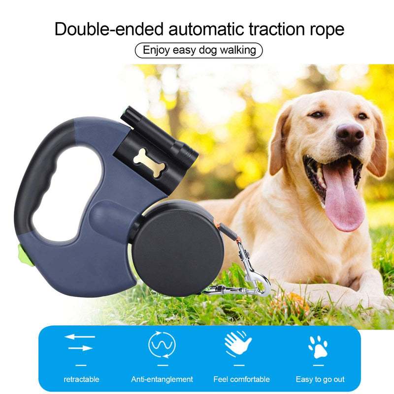Jiawu Double Retractable Dog Lead, Heavy Duty, 3M Flexible Retractable Dog Lead Double Lead for Two Dogs with LED Light and Bin Box for Small and Medium Dogs, No Tangle - PawsPlanet Australia
