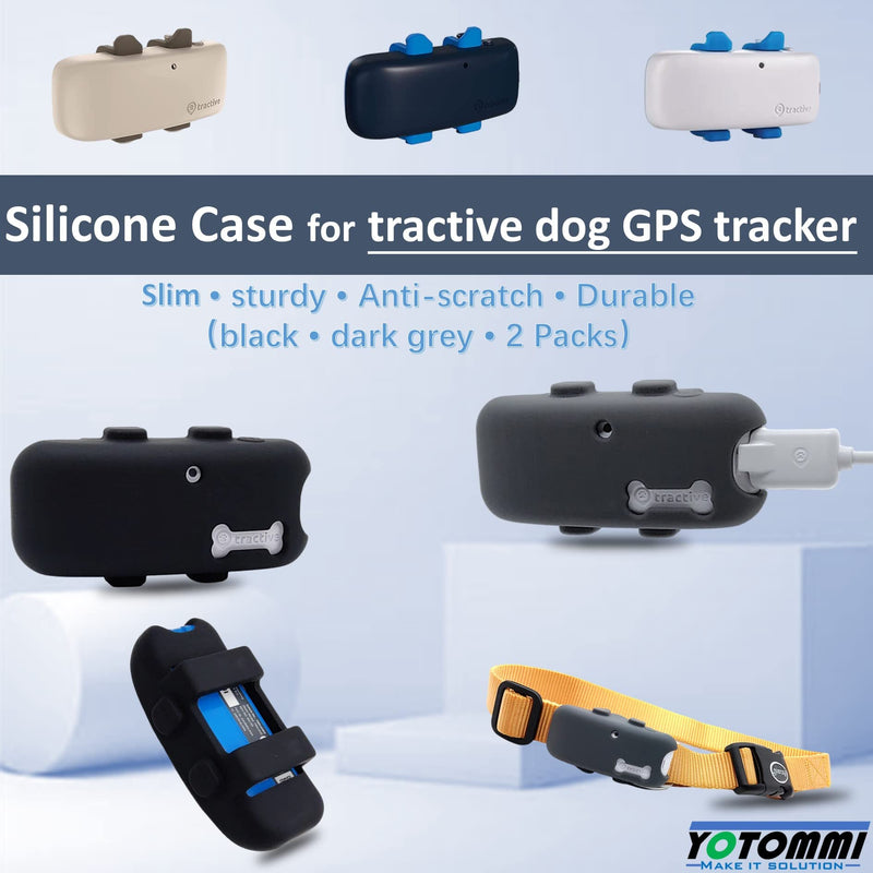 2 Packs Silicone Tractive GPS Pet Tracker Holder Waterproof Rubber Accessory Cover Item Finder Secure Sturdy Lightweight Case with Strap for Dog Cat Collar (Black, Gray) - PawsPlanet Australia