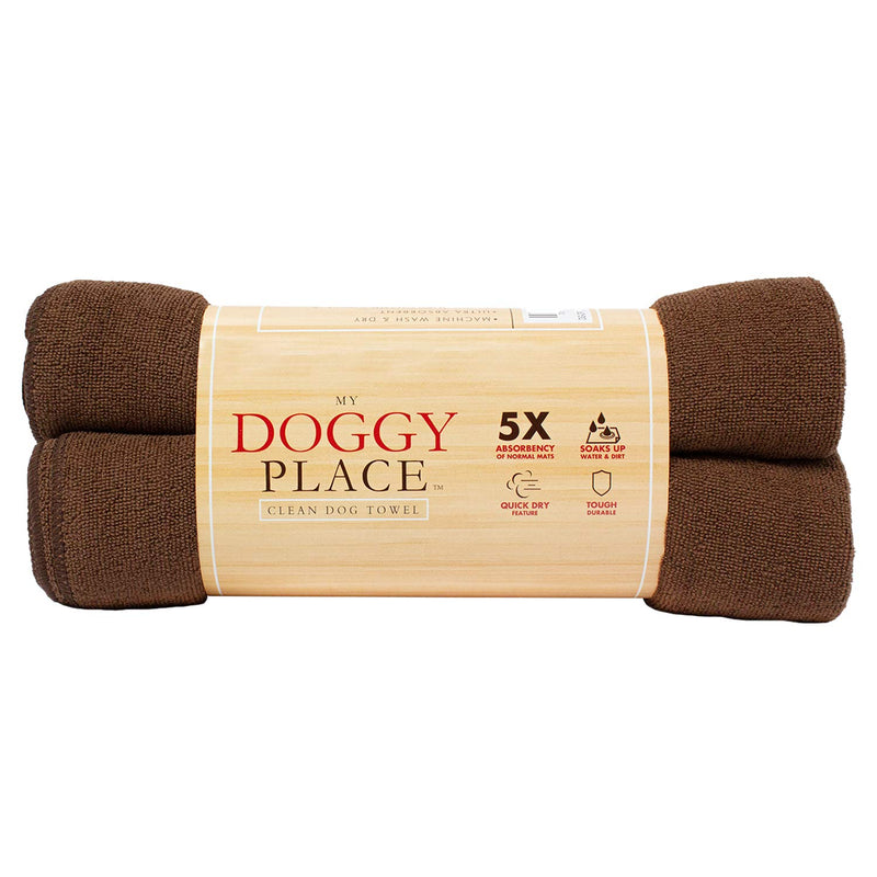 My Doggy Place Pet Dog Cat Microfiber XL Drying Towel 45x28 inch, Ultra Absorbent for Bathing and Grooming (Brown, Oatmeal, Charcoal, Light Gray, Teal, Sage Green, Charcoal Striped with Paw Print) 1 Pack Brown w/ Print - PawsPlanet Australia