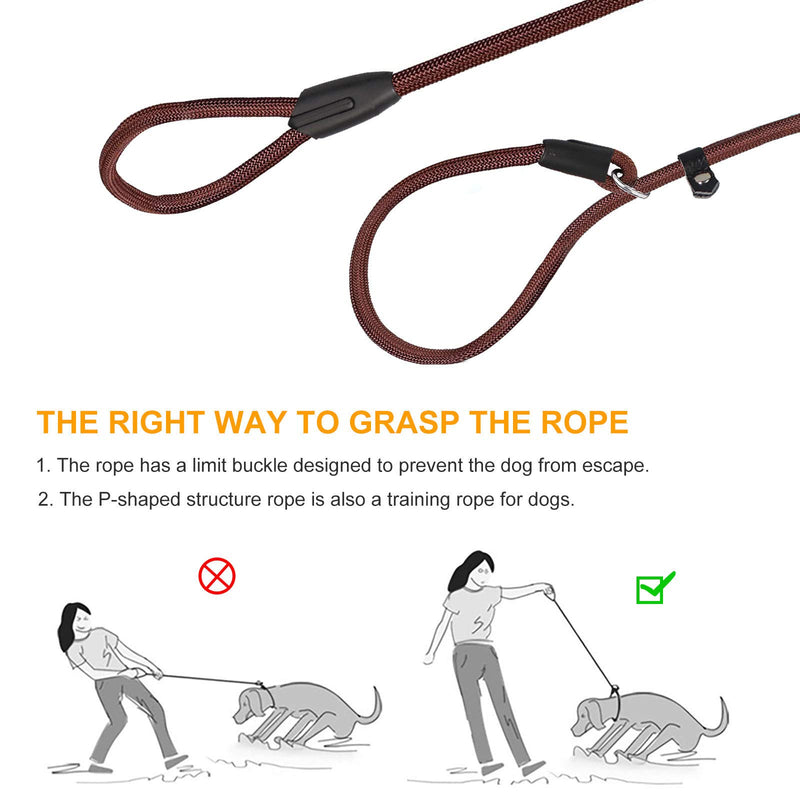 Dog Leash, Slip Lead Dog Leash Extremely Durable and Waterproof Heavy Duty Control Safety 2 in 1 Rope Training Dog Leashes Perfect for Small Medium Large Dogs (Brown) 1PC - PawsPlanet Australia