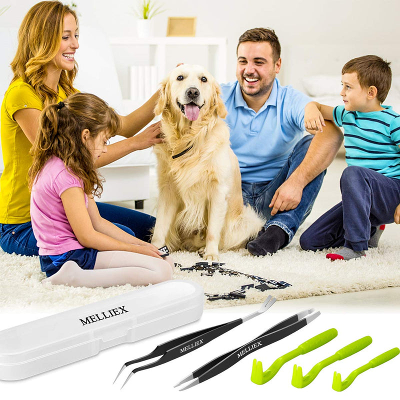 MELLIEX 5pcs Tick Remover Tool Set, Stainless Steel Tick Tweezers Pliers with Storage Box for Humans, Dogs, Cats Black - PawsPlanet Australia