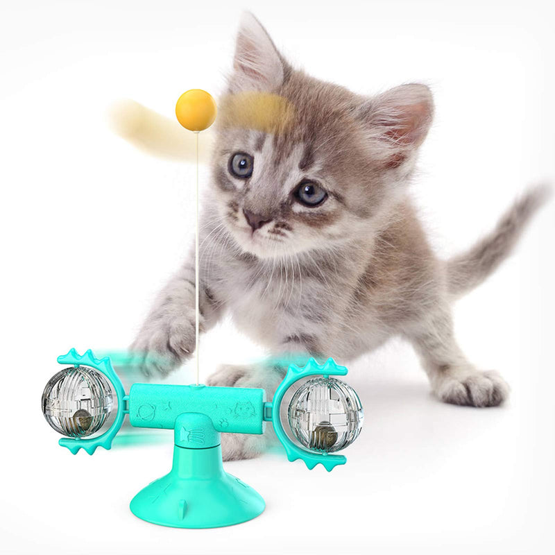[Australia] - Windmill Cat Toy, Interactive Toys for Indoor Cats, Catnip Toys with Suction Cup Light Ball Retractable Wand Feather Toys and Balls for Cats, Kitten Durable Toothbrush Chew Toys Blue 