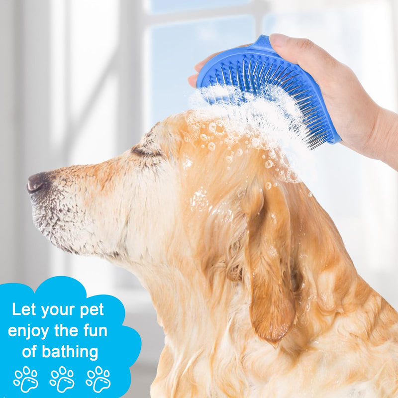 Pet Dog Brush Cat Brush Self-Cleaning Pet Brush Dog Bath Brush Brushing Out Loose Hair Dust Dirt with Adjustable Ring Handle for Long Haired Dogs and Cats Blue - PawsPlanet Australia