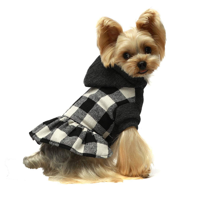 Fitwarm Knitted Plaid Dog Dress Hoodie Sweatshirts Pet Clothes Sweater Coats Cat Outfits XS Black - PawsPlanet Australia